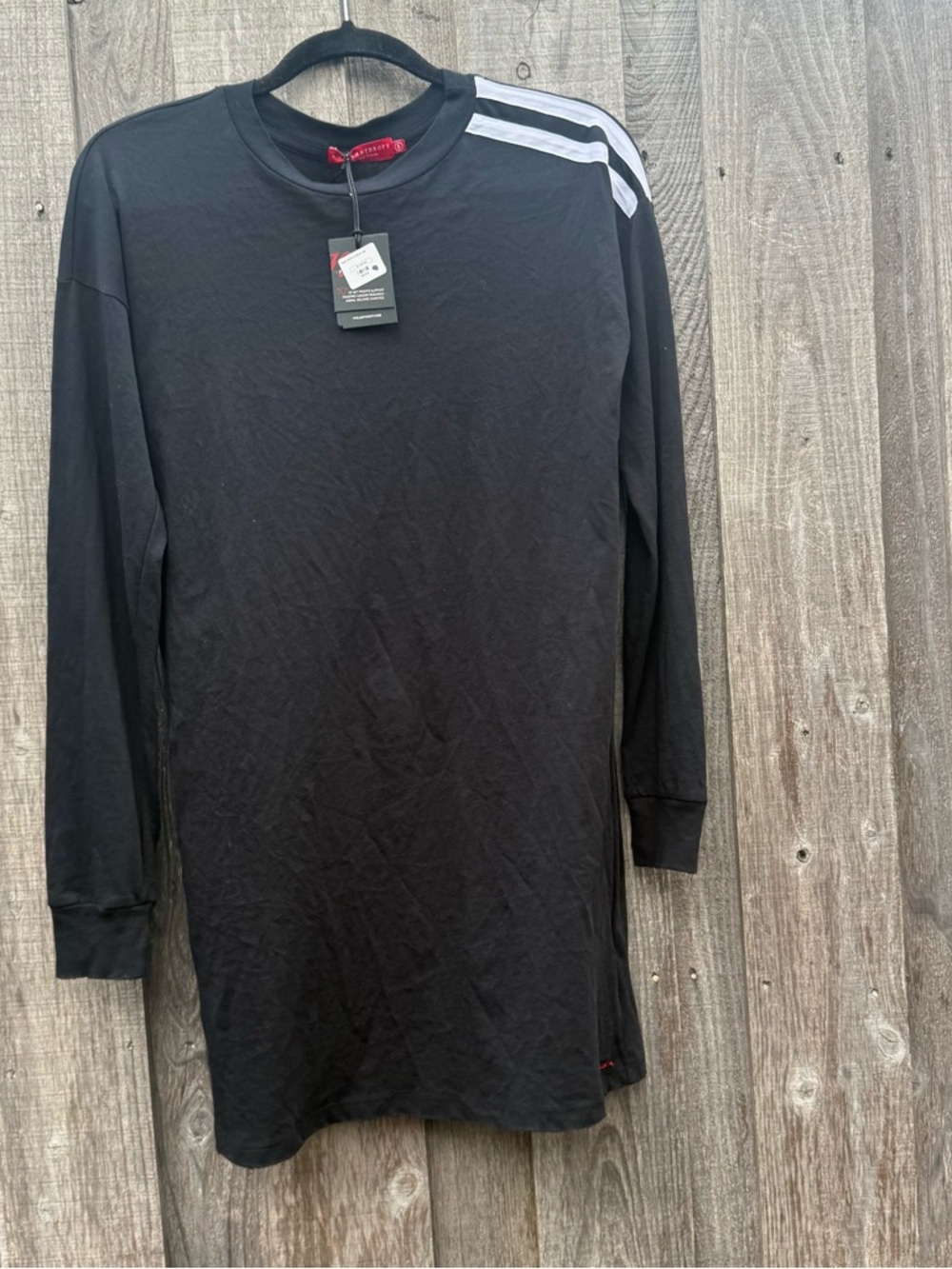 Philanthropy Black Long Sleeve Stripe Shoulder Sweatshirt Dress NWT Small